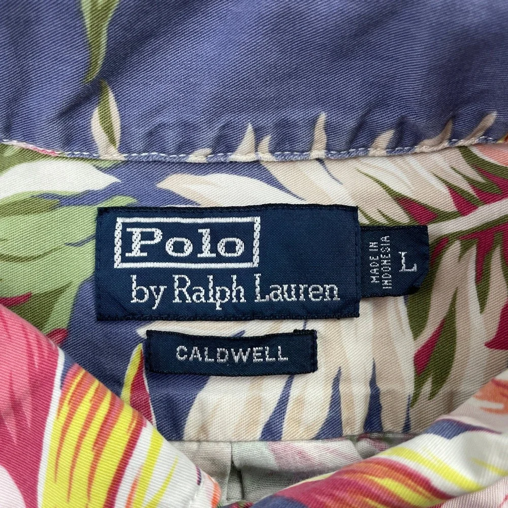 VTG Polo‎ Ralph Lauren Shirt Mens Large Blue Hawaiian Calwell Button Up Floral L